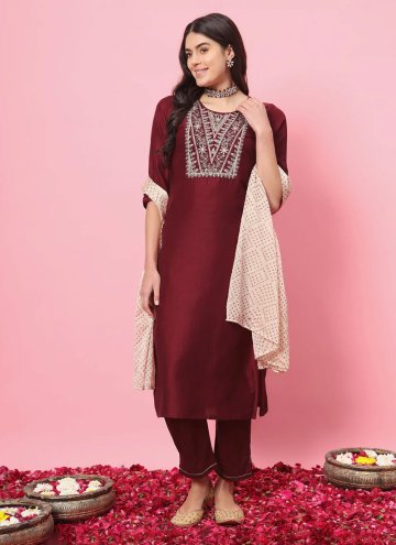 Dazzling Designer Silk Blend Maroon Salwar Suit