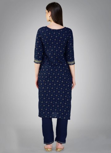 Dazzling Embroidered Cotton  Blue Salwar Suit