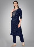Dazzling Embroidered Cotton  Blue Salwar Suit - 2