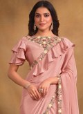 Dazzling Embroidered Crepe Silk Pink Trendy Saree - 1