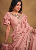 Dazzling Embroidered Crepe Silk Pink Trendy Saree - 2