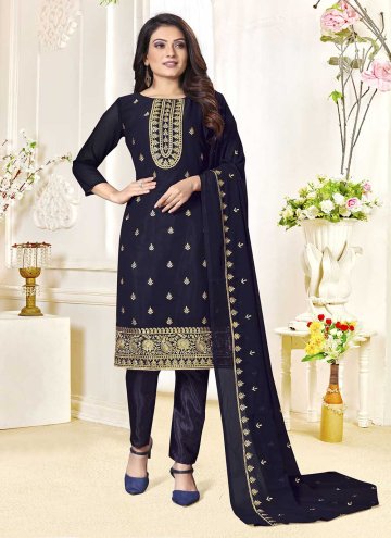Dazzling Embroidered Georgette Navy Blue Trendy Sa