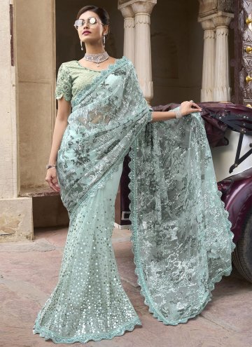 Dazzling Embroidered Imported Sea Green Classic Designer Saree