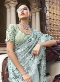 Dazzling Embroidered Imported Sea Green Classic Designer Saree - 2