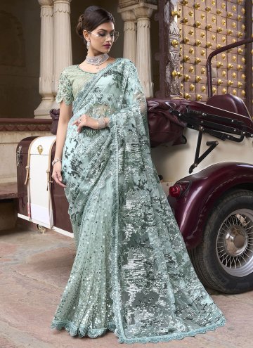 Dazzling Embroidered Imported Sea Green Classic Designer Saree