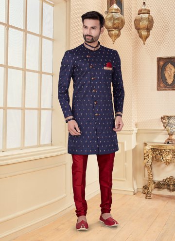 Dazzling Embroidered Jacquard Navy Blue Indo Western