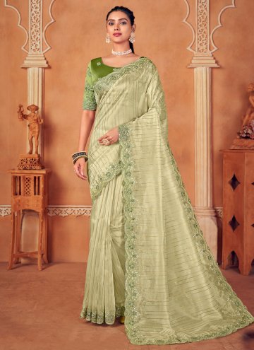 Dazzling Embroidered Organza Green Trendy Saree