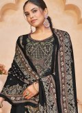 Dazzling Embroidered Pashmina Black Pakistani Suit - 1