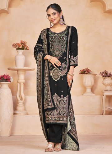 Dazzling Embroidered Pashmina Black Pakistani Suit
