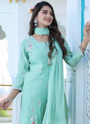 Dazzling Embroidered Silk Turquoise Salwar Suit
