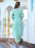 Dazzling Embroidered Silk Turquoise Salwar Suit - 2