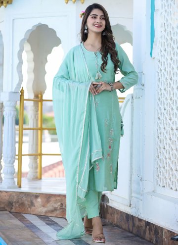 Dazzling Embroidered Silk Turquoise Salwar Suit