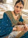 Dazzling Embroidered Vichitra Silk Blue Salwar Suit - 1