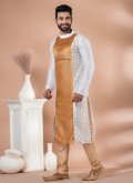 Dazzling Fancy work Banarasi Beige and White Kurta Pyjama - 1