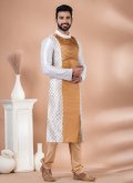 Dazzling Fancy work Banarasi Beige and White Kurta Pyjama - 2