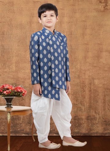 Dazzling Fancy work Jacquard Silk Blue Indo Western