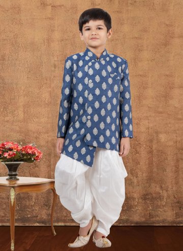 Dazzling Fancy work Jacquard Silk Blue Indo Wester