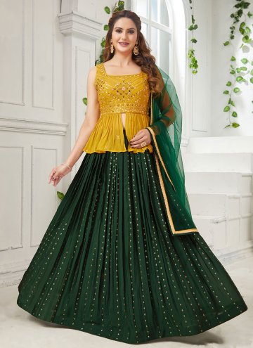 Dazzling Green and Mustard Georgette Embroidered Long Choli Lehenga