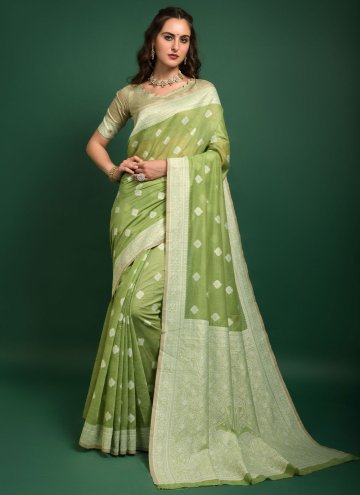 Dazzling Green Banarasi Woven Classic Designer Saree