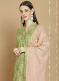 Dazzling Green Chanderi Silk Embroidered Pant Style Suit - 1