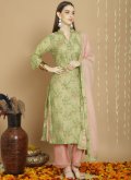 Dazzling Green Chanderi Silk Embroidered Pant Style Suit - 3