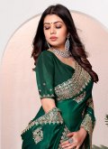 Dazzling Green Crepe Silk Cord Trendy Saree for Party - 1