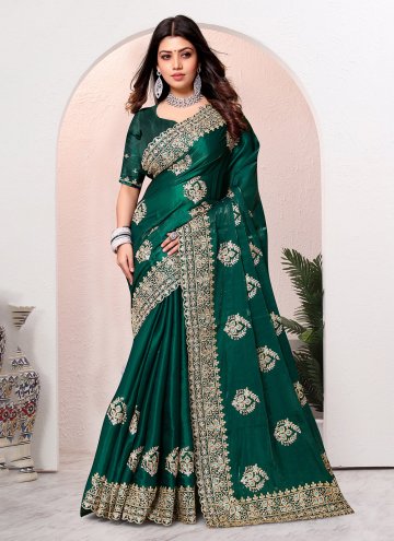 Dazzling Green Crepe Silk Cord Trendy Saree for Party
