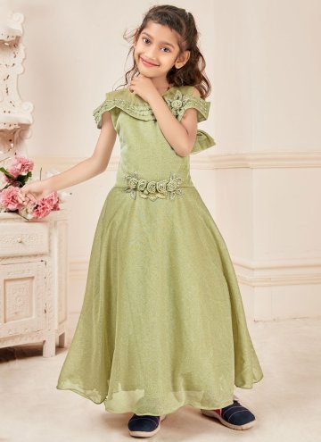 Dazzling Green Fancy Fabric Hand Work Readymade Designer Gown