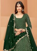 Dazzling Green Faux Georgette Embroidered Floor Length Leyered Salwar Suit - 1