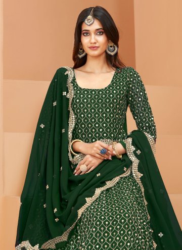 Dazzling Green Faux Georgette Embroidered Floor Length Leyered Salwar Suit