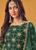 Dazzling Green Faux Georgette Embroidered Palazzo Suit for Ceremonial - 1