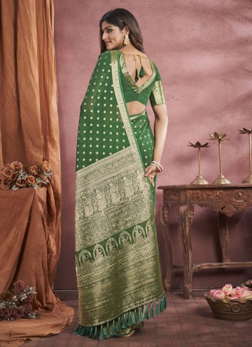 Dazzling Green Georgette Woven Classic Designer Saree for Ceremonial