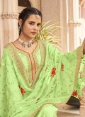 Dazzling Green Jacquard Embroidered Straight Salwar Suit - 1