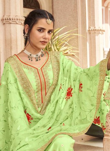 Dazzling Green Jacquard Embroidered Straight Salwar Suit