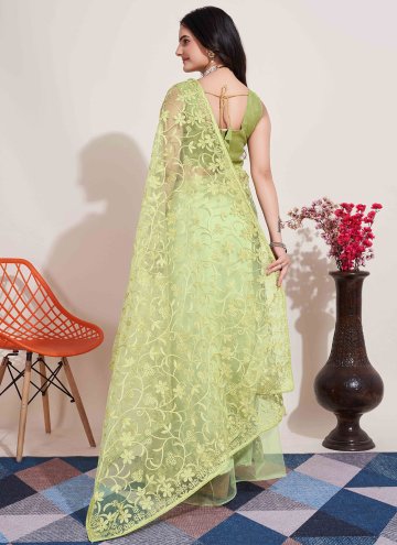 Dazzling Green Net Embroidered Trendy Saree