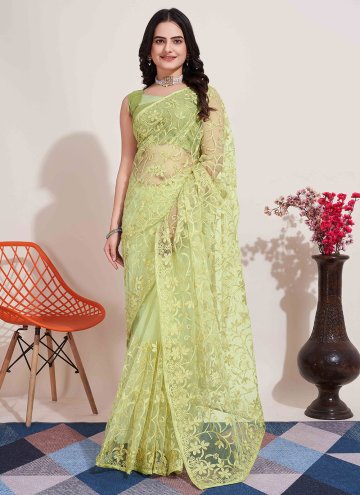 Dazzling Green Net Embroidered Trendy Saree