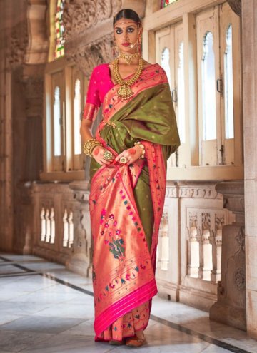 Dazzling Green Silk Woven Designer Saree