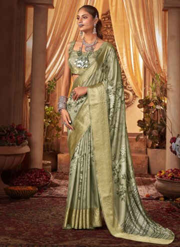 Dazzling Green Tussar Silk Floral Print Casual Saree
