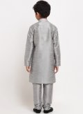 Dazzling Grey Art Dupion Silk Plain Work Kurta Pyjama - 2