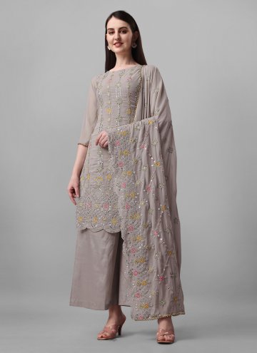 Dazzling Grey Faux Georgette Embroidered Trendy Sa