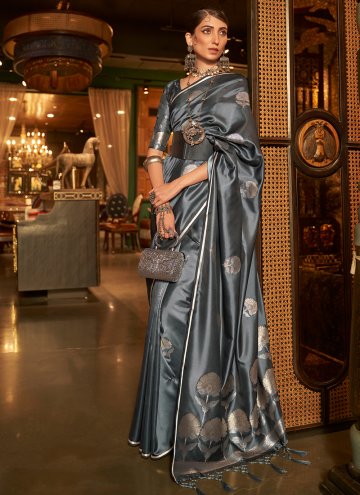 Dazzling Grey Handloom Silk Woven Classic Designer