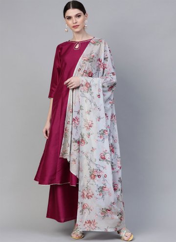 Dazzling Hot Pink Poly Silk Plain Work Salwar Suit