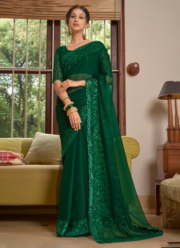 Dazzling Lace Chiffon Green Contemporary Saree