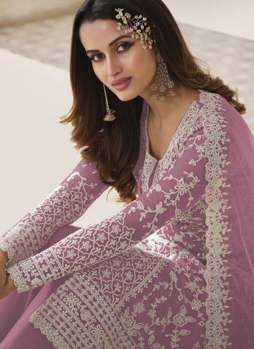 Dazzling Lavender Net Embroidered Salwar Suit