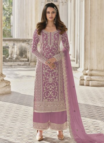 Dazzling Lavender Net Embroidered Salwar Suit
