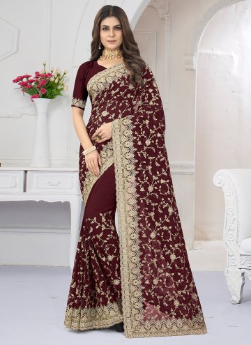 Dazzling Maroon Georgette Embroidered Classic Desi