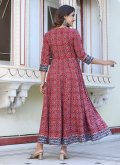 Dazzling Maroon Viscose Lace Readymade Designer Gown - 2