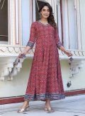 Dazzling Maroon Viscose Lace Readymade Designer Gown - 3