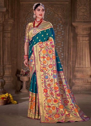 Dazzling Morpeach Silk Woven Trendy Saree for Engagement
