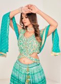 Dazzling Multi Colour Georgette Embroidered Long Choli Lehenga for Engagement - 1